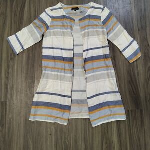 Epoca Made in italy Multi blue tan striped linen blend Open duster  Size Large